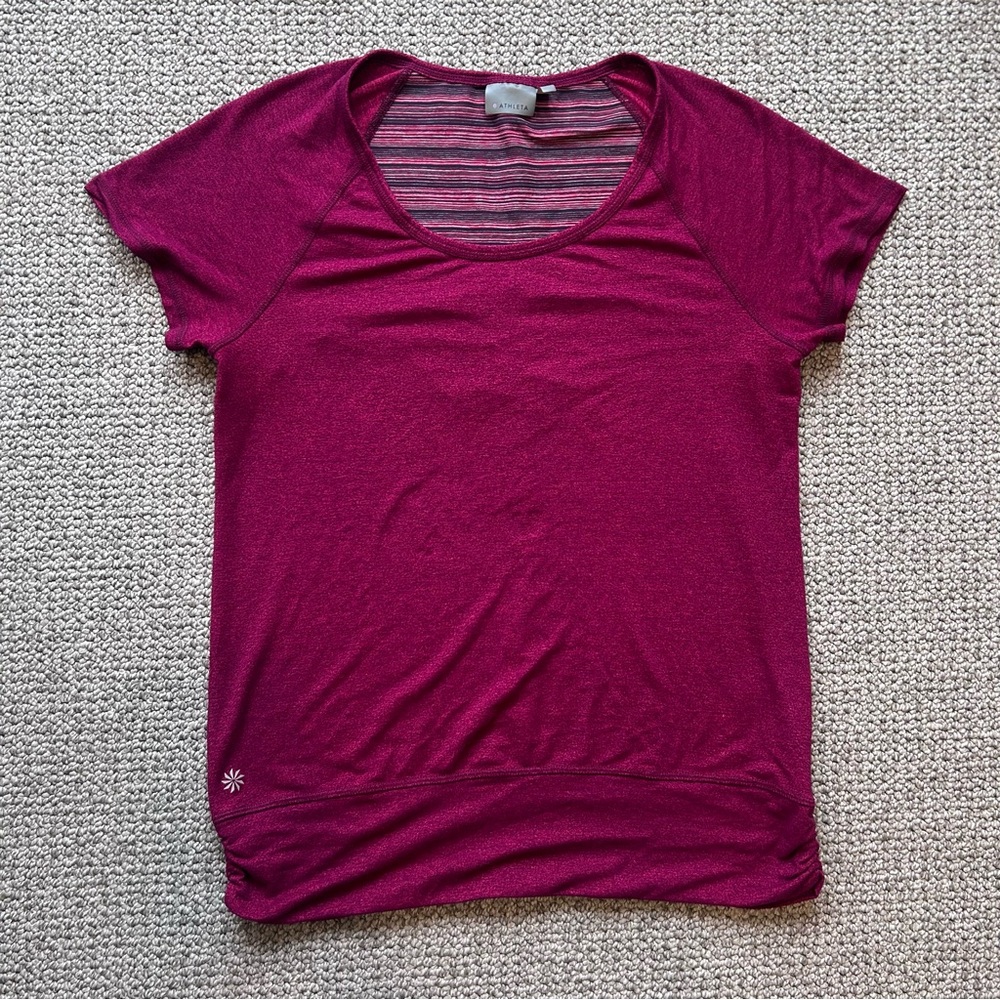 Athleta short sleeve crew neck Large  Berry Pink Magenta Tee Shirt